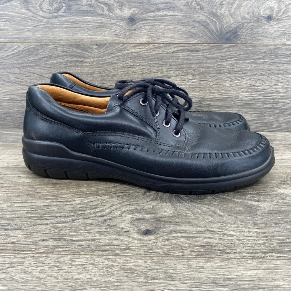 ECCO Leather Oxford Shoes Mens EU 46 US 12 Black Moc Toe Lace Up 10394